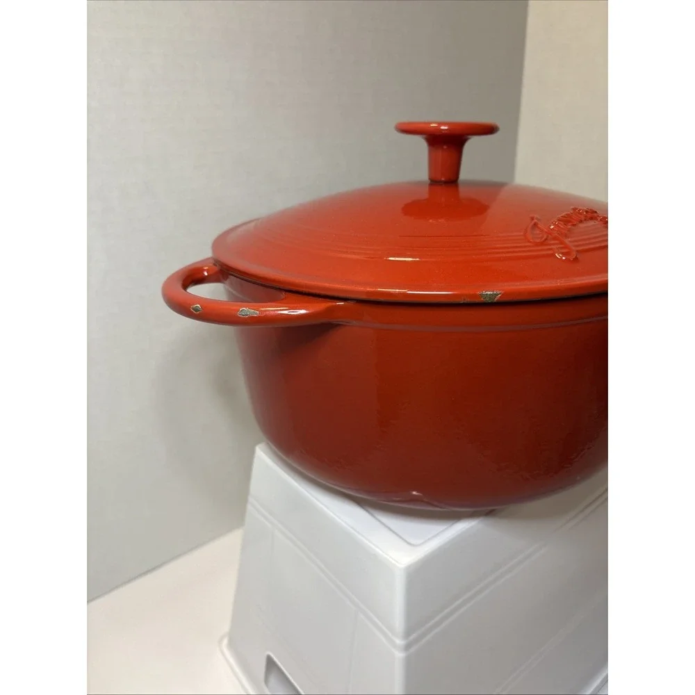Fiesta Scarlet Red Enameled Cast Iron Dutch Oven with Lid 10 Inch Round Pot